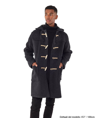 Cappotto Duffle da uomo dal taglio classico con alette in legno - Carbone