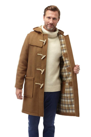 Cappotto Duffle da uomo dal taglio classico con alette in legno - Camello