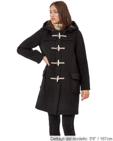 Cappotto Duffle da donna dal taglio classico con alette di legno - Nero