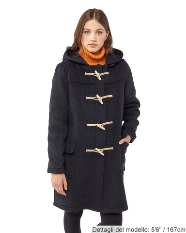 Cappotto Duffle da donna dal taglio classico con alette di legno - Antracite