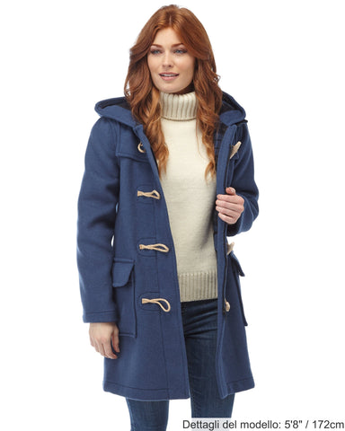 Cappotto Duffle da donna dal taglio classico con alette di legno - Blu Royal