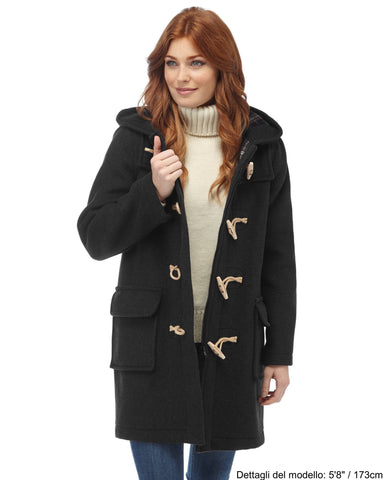 Cappotto Duffle da donna dal taglio classico con alette di legno - Blu Navy