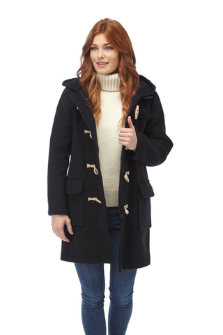 Cappotto Duffle da donna dal taglio classico con alette di legno - Blu Navy