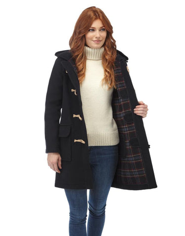 Cappotto Duffle da donna dal taglio classico con alette di legno - Blu Navy