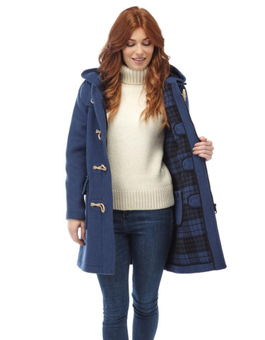 Cappotto Duffle da donna dal taglio classico con alette di legno - Blu Royal