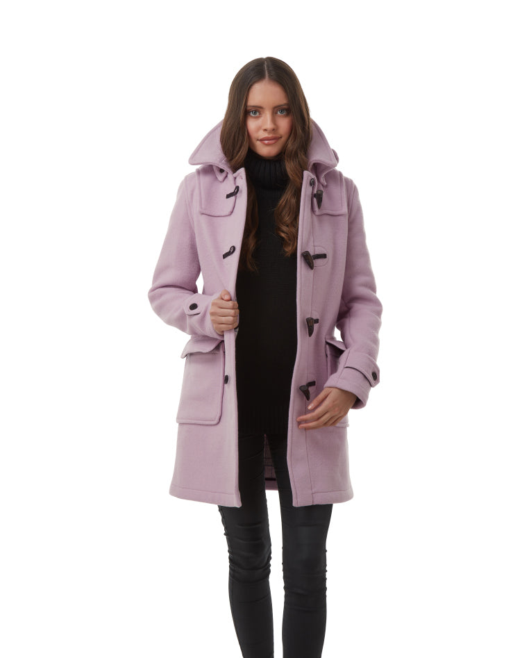 Montgomery donna, vestibilità personalizzata, cappuccio amovibile ed alamari in corno - Lila