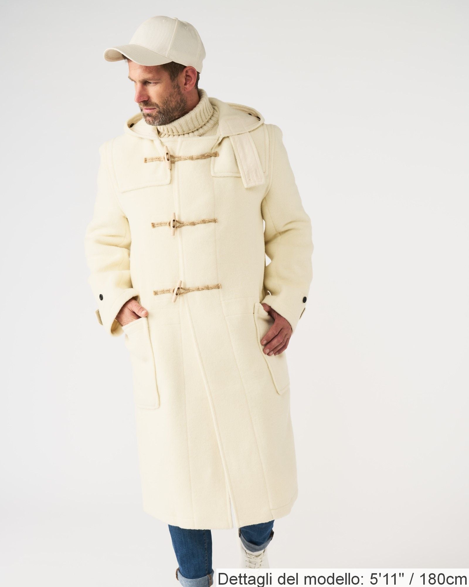 Borsone originale Teddy extra lungo da uomo con alamari in legno - Bianco