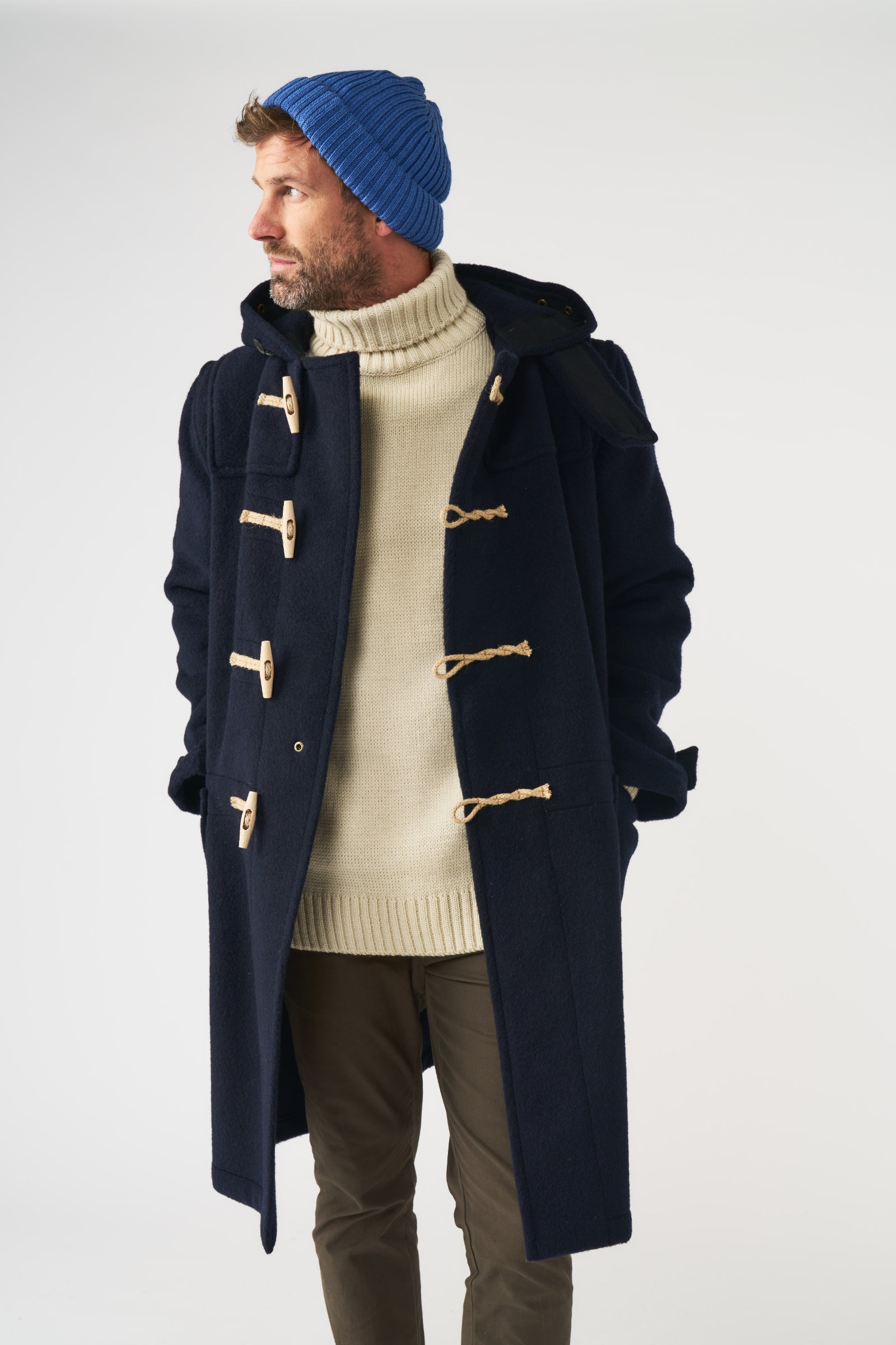 Borsone lungo originale maremmano da uomo con alamari in legno - Blu Scuro