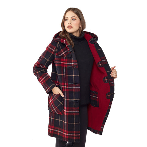 Montgomery Originale Classico Donna Con Alamari In Corno - Tartan Bordeaux