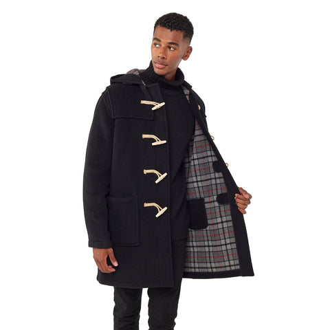 Cappotto Duffle da uomo dal taglio classico con alette in legno - Nero