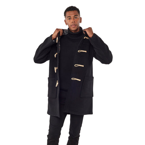 Cappotto Duffle da uomo dal taglio classico con alette in legno - Nero