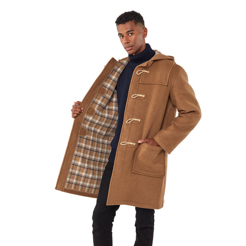 Montgomery Uomo Vestibilita’ Classica, Con Cappuccio Staccabile E Olivette In Corno - Camello