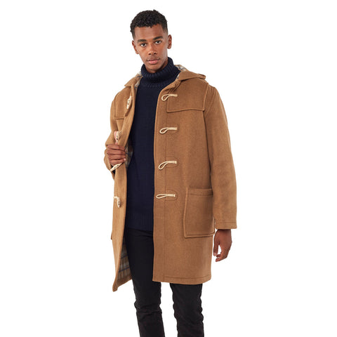 Montgomery Uomo Vestibilita’ Classica, Con Cappuccio Staccabile E Olivette In Corno - Camello