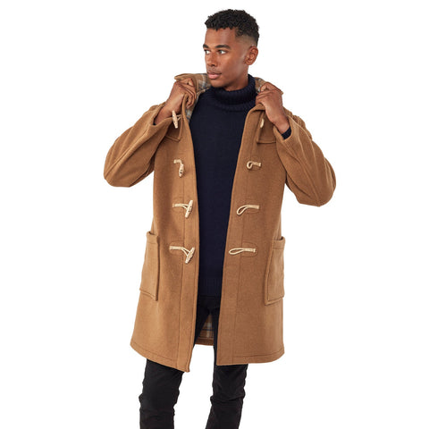 Montgomery Uomo Vestibilita’ Classica, Con Cappuccio Staccabile E Olivette In Corno - Camello
