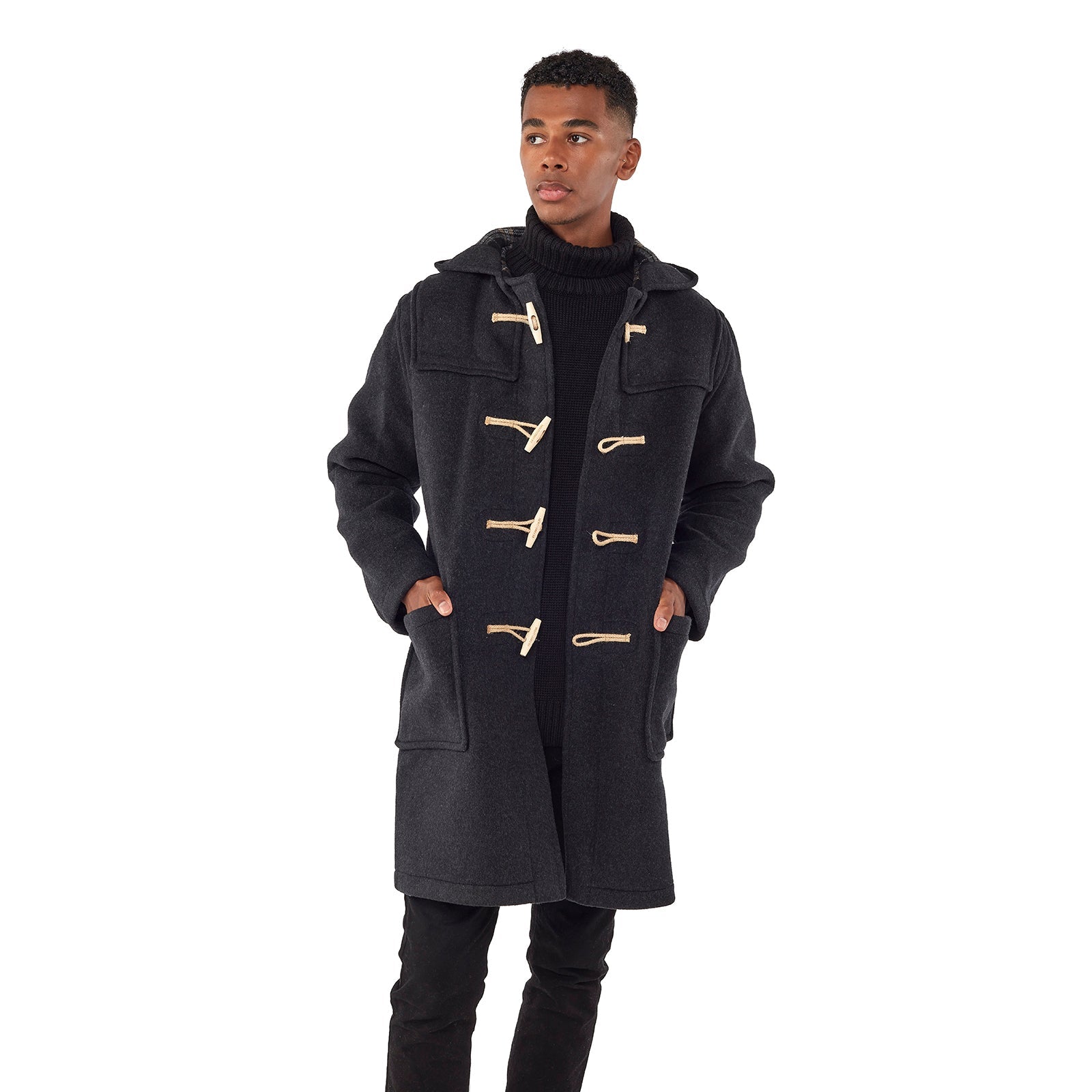 Cappotto Duffle da uomo dal taglio classico con alette in legno - Carbone