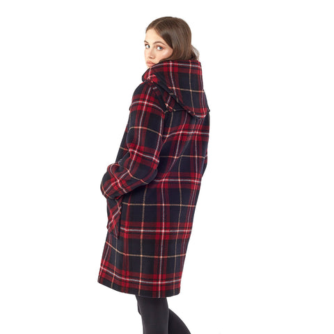 Cappotto Duffle da donna dal taglio classico con alette di legno - Tartan Bordeaux