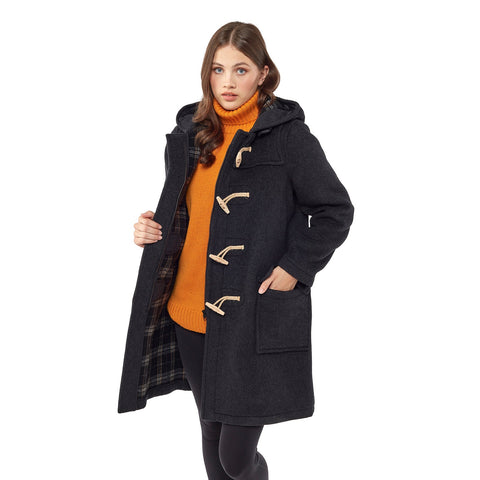 Cappotto Duffle da donna dal taglio classico con alette di legno - Antracite