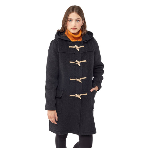 Cappotto Duffle da donna dal taglio classico con alette di legno - Antracite