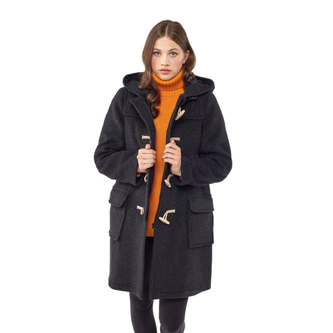 Cappotto Duffle da donna dal taglio classico con alette di legno - Antracite