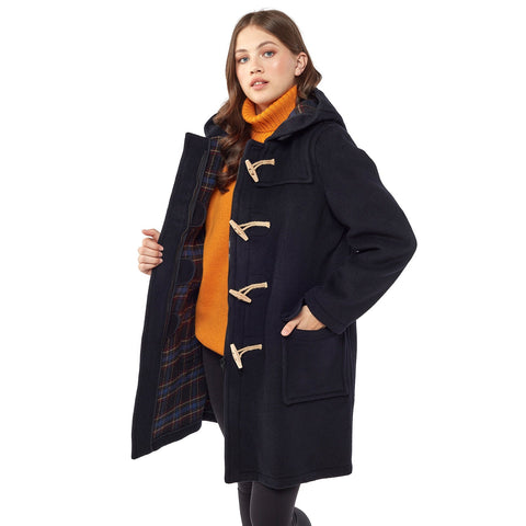 Cappotto Duffle da donna dal taglio classico con alette di legno - Blu Navy