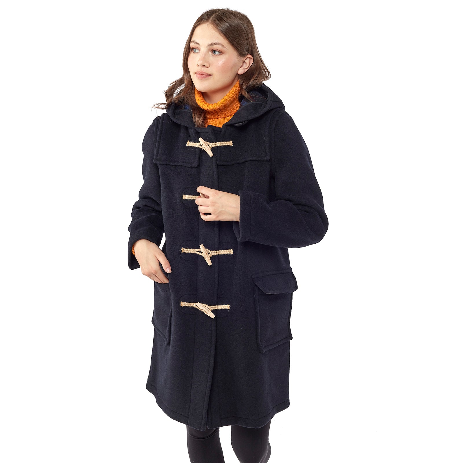 Cappotto Duffle da donna dal taglio classico con alette di legno - Blu Navy