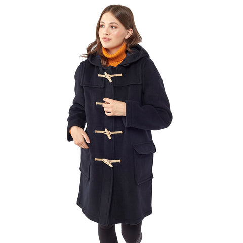 Cappotto Duffle da donna dal taglio classico con alette di legno - Blu Navy