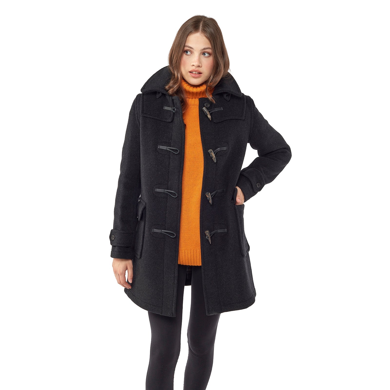 Montgomery donna, vestibilità personalizzata, cappuccio amovibile ed alamari in corno - Antracite