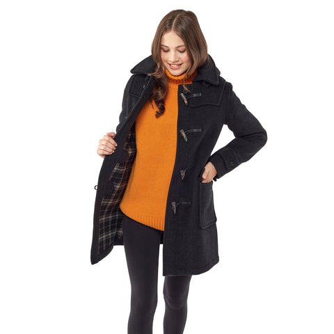 Montgomery donna, vestibilità personalizzata, cappuccio amovibile ed alamari in corno - Antracite
