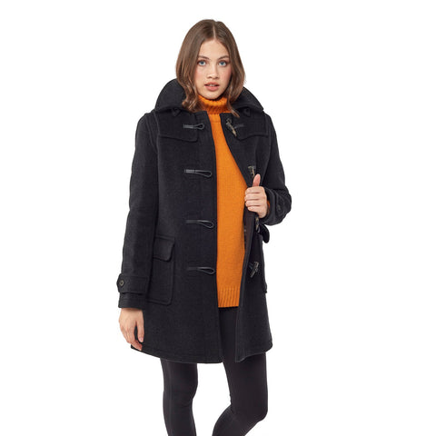 Montgomery donna, vestibilità personalizzata, cappuccio amovibile ed alamari in corno - Antracite