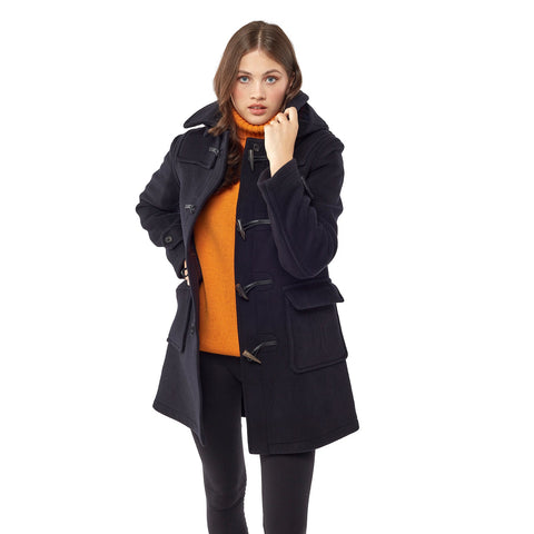 Montgomery donna, vestibilità personalizzata, cappuccio amovibile ed alamari in corno - Blu Navy